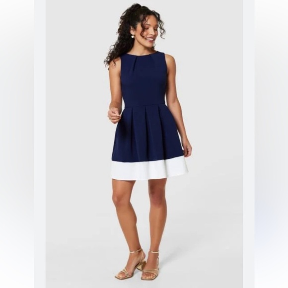 Closet London Dresses & Skirts - Closet London Navy and Cream Pleated Coastal Preppy Mini Dress Size 10